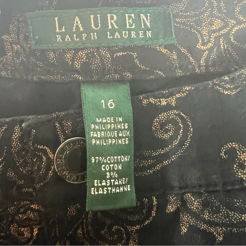 LAUREN RALPH LAUREN Denim Tapestry Print Jeans in Black and Gold Size 16 - Picture 7 of 9